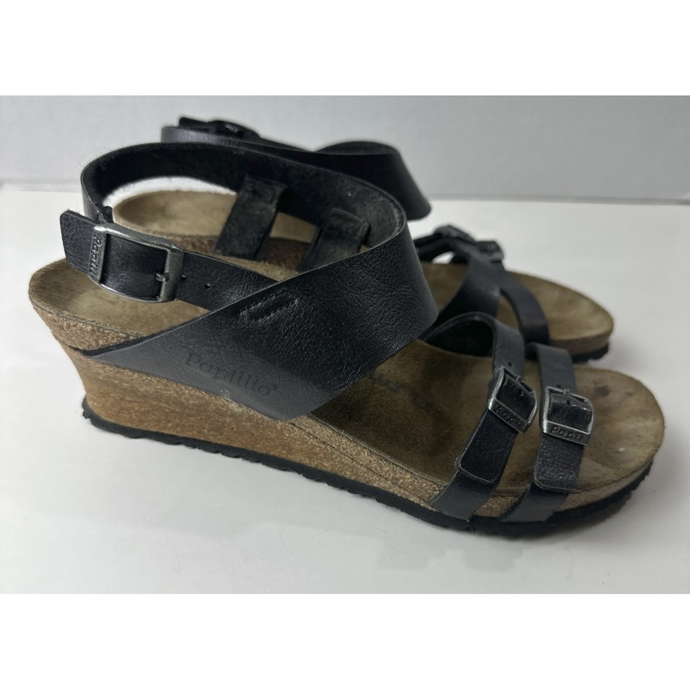 Birkenstock Papillio Ellen Wedge Sandals Women's 39 US 8 - 8.5 Black Strappy - Picture 11 of 12